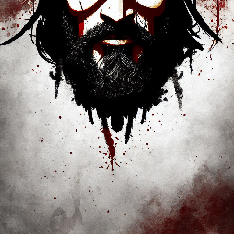 Bearded Man with Sunglasses in Red and Black Color Scheme on Grunge Background