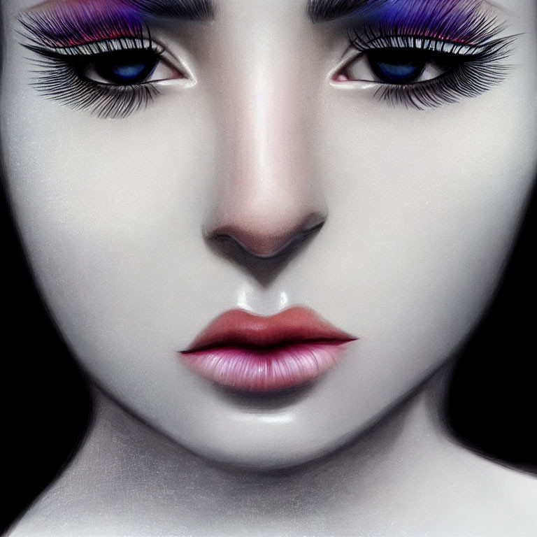 Detailed Close-Up of Person with Striking Purple Eye Makeup