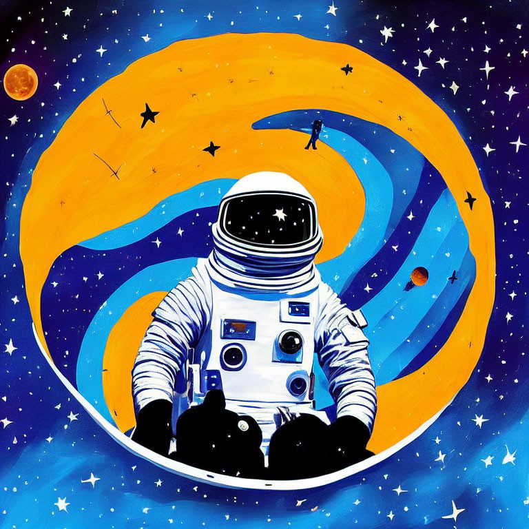 Detailed Spacesuit Astronaut in Cosmic Scene with Stars and Planets
