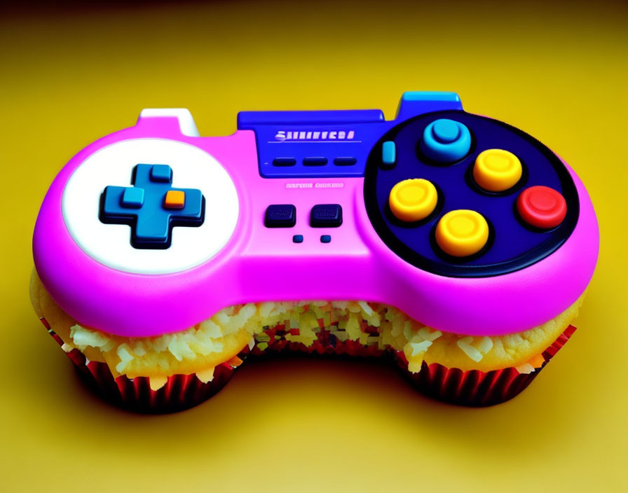 Colorful Video Game Controller on Cupcake with Pink Handles
