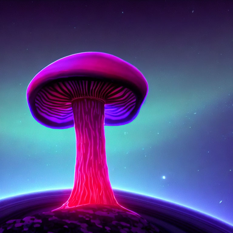 Colorful Mushroom-Shaped Structure Against Starry Night Sky
