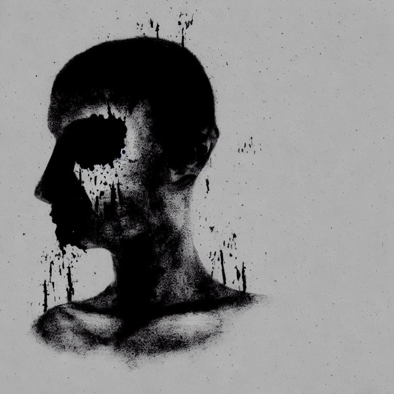 Monochrome abstract art: human head silhouette with void facial features