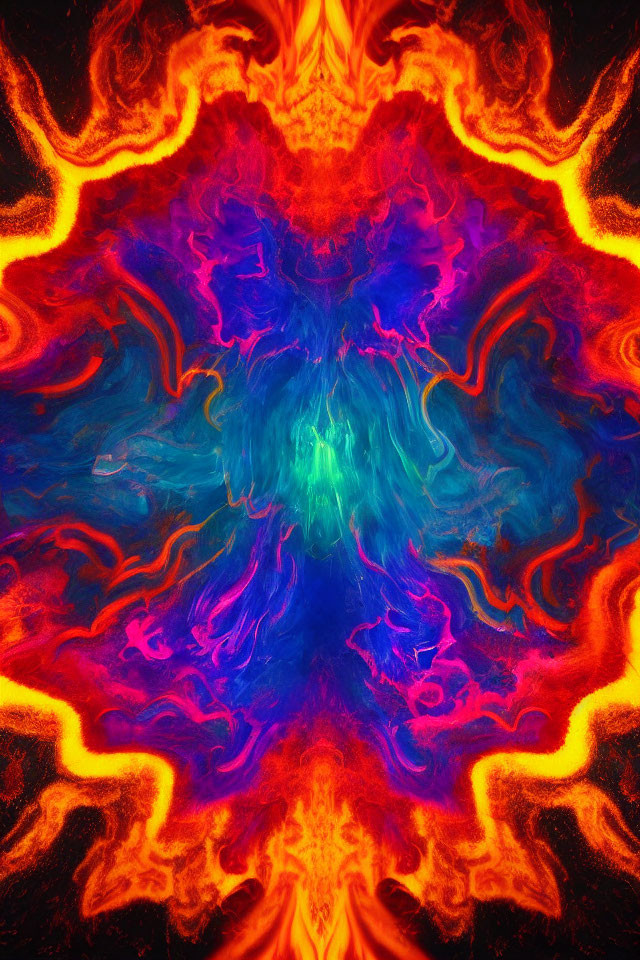 Symmetrical Abstract Art: Fiery Red to Cool Blues & Purples