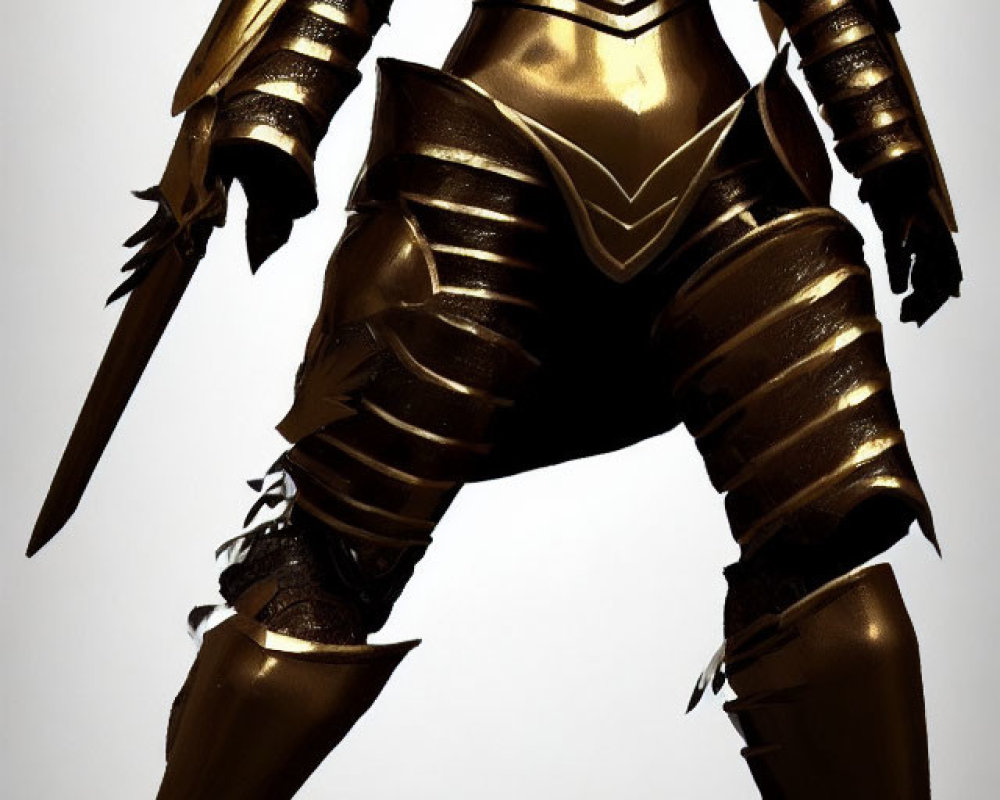 Detailed Gold and Black Armor Suit with Sword