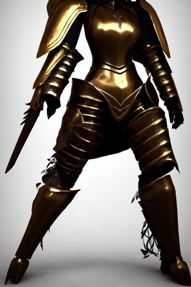 Detailed Gold and Black Armor Suit with Sword