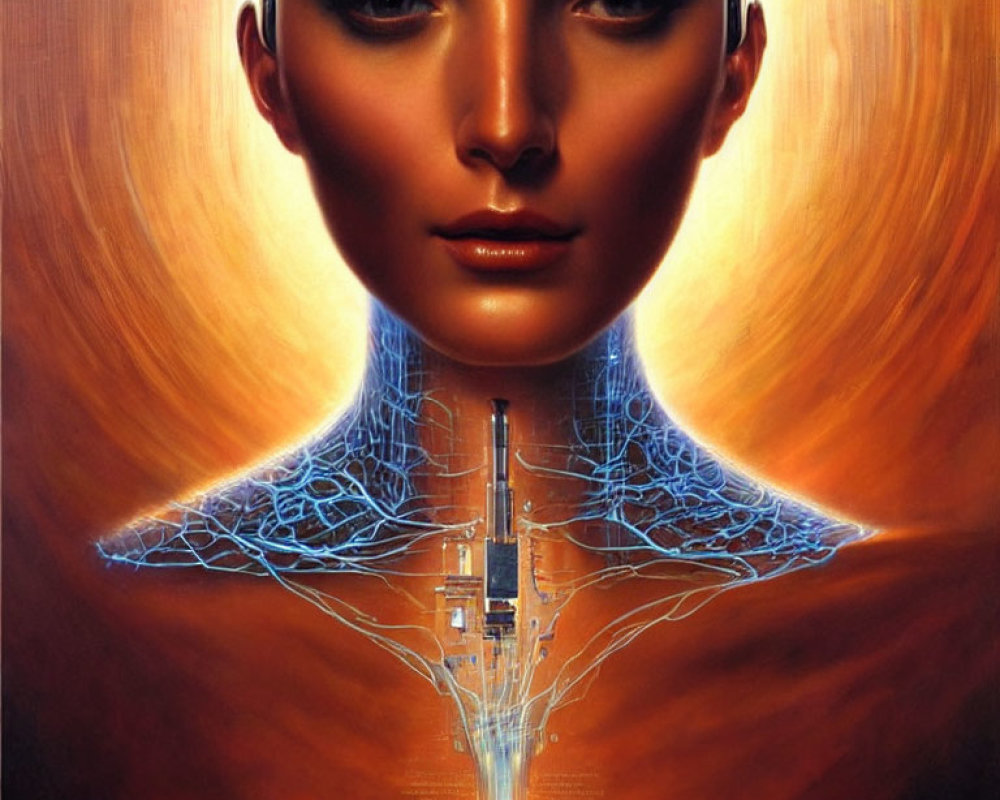 Surreal portrait of woman with human-cybernetic blend