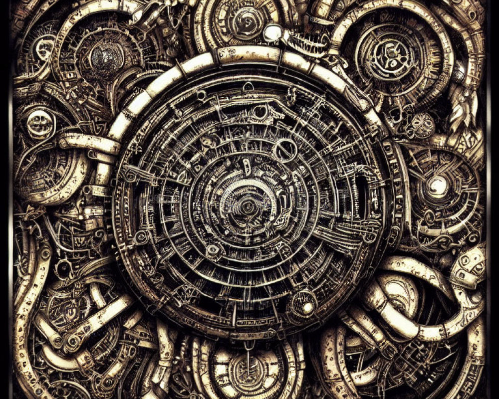 Circular Steampunk Style Artwork with Intricate Gears and Cogs