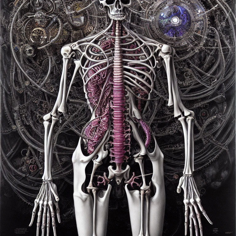 Detailed Human Skeleton with Steampunk Spine Illustration