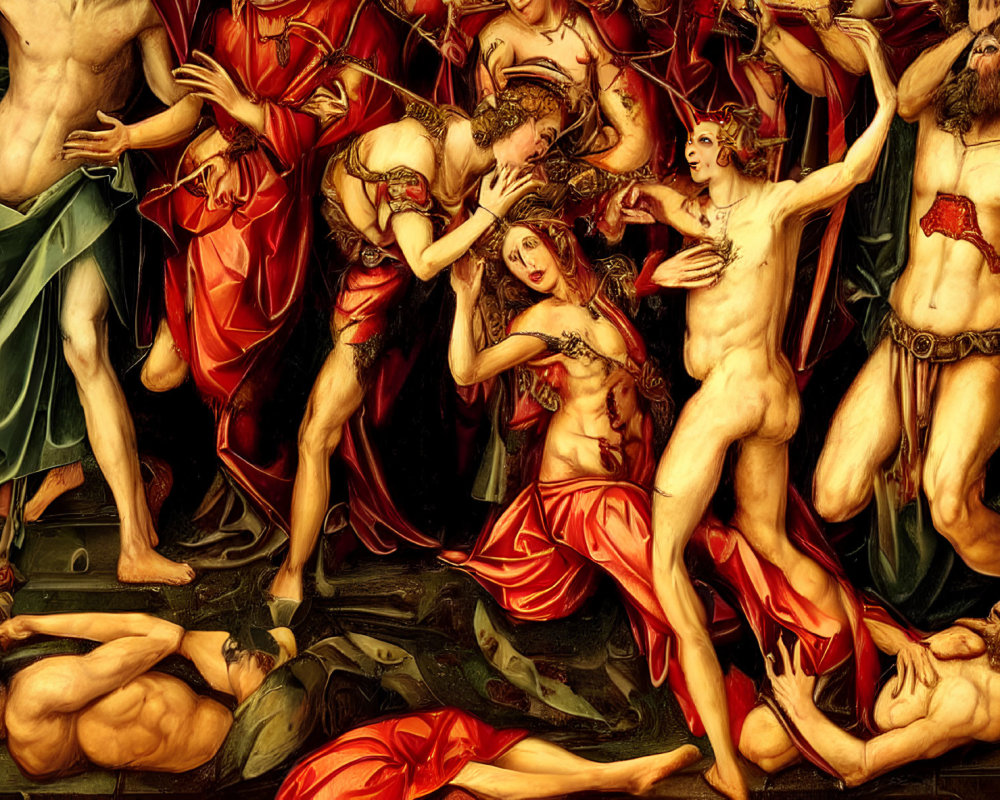 Detailed Painting of Chaotic Mythological Scene with Anguished Figures