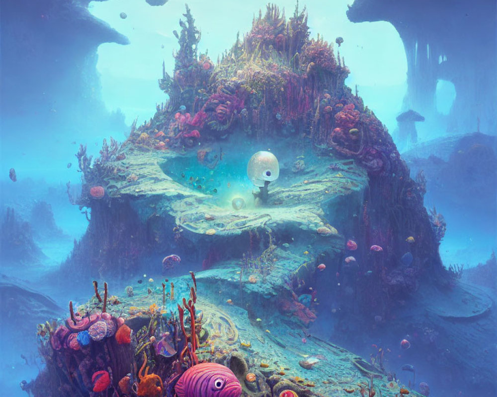 Vibrant coral formations in fantastical underwater landscape