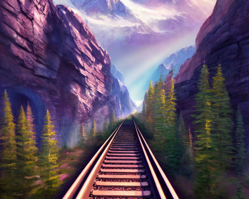 Scenic railway tracks in mountainous landscape
