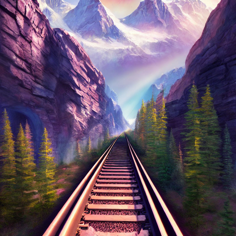 Scenic railway tracks in mountainous landscape
