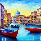 Vibrant painting of Venetian canal at sunset