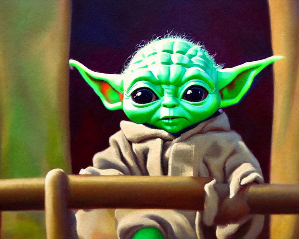 Baby Yoda Illustration in Brown Robe with Large Eyes and Ears