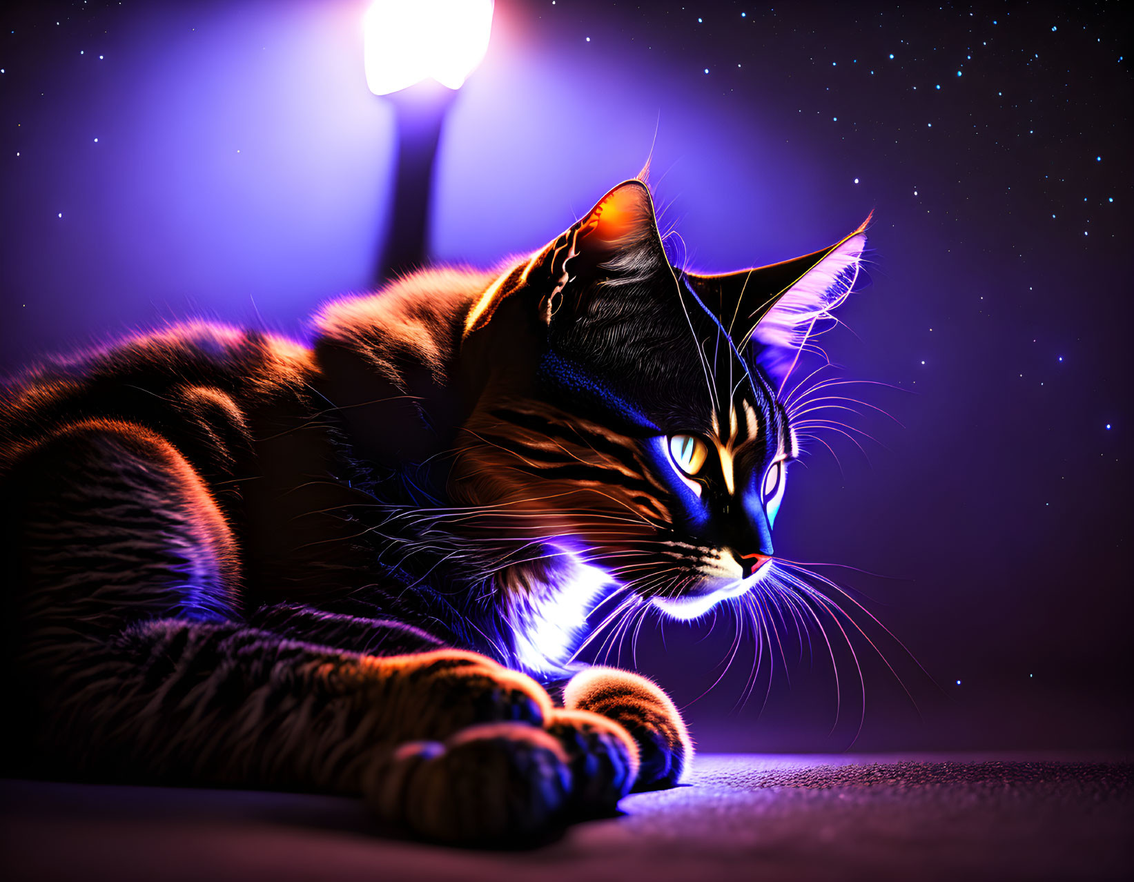 Black tomcat at night
