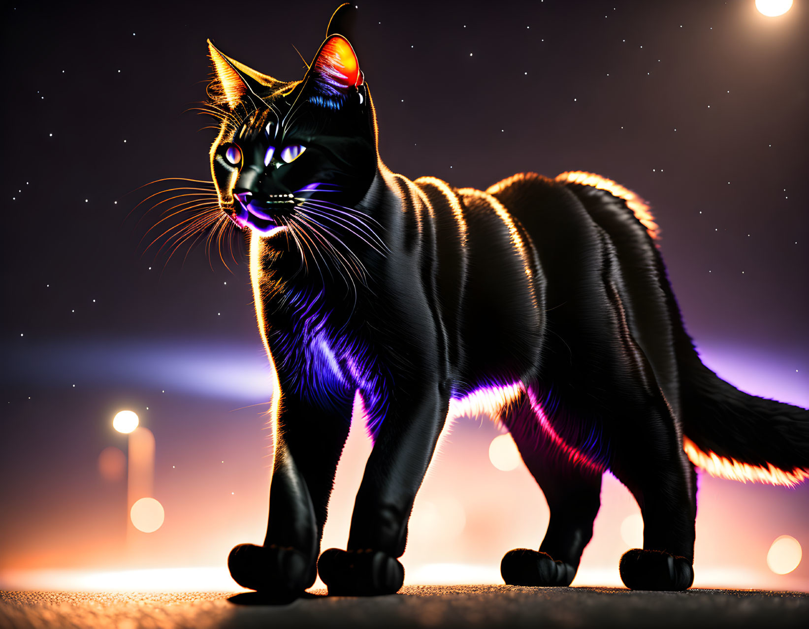 Black tomcat at night