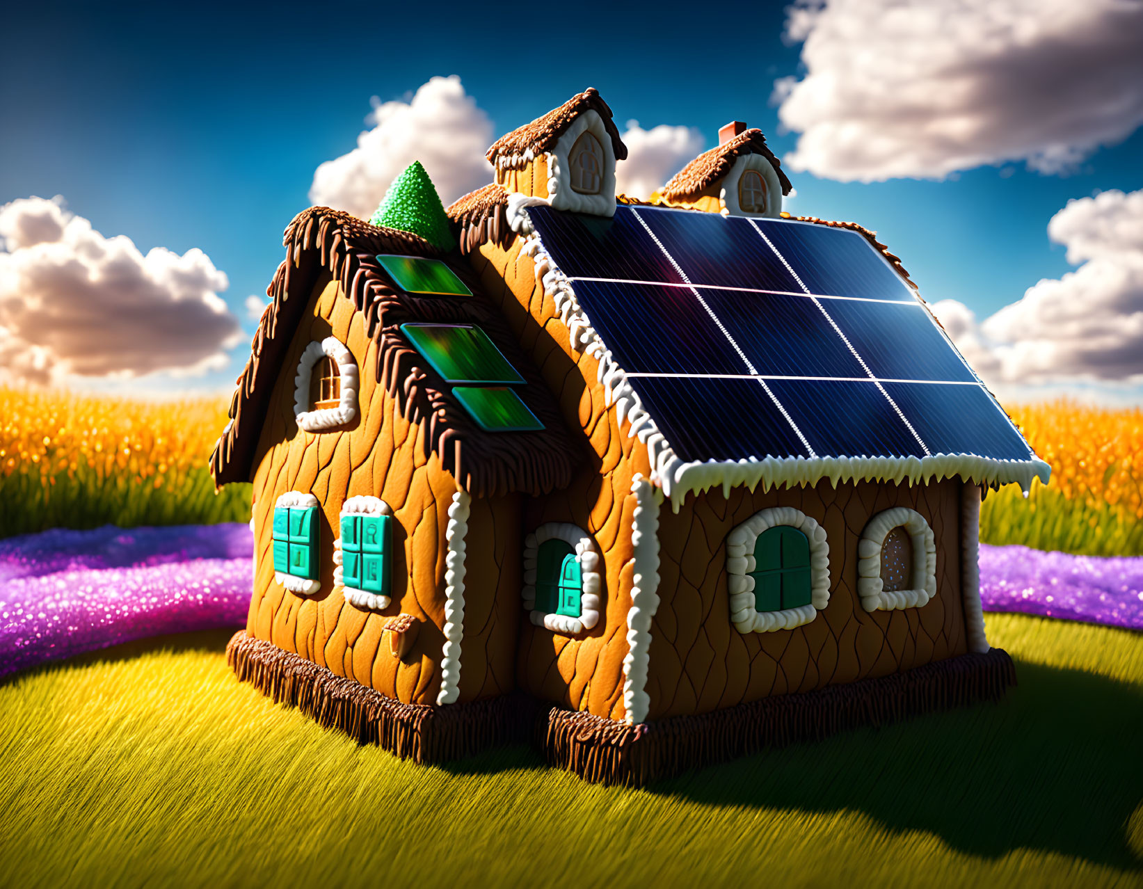 solar gingerbread house