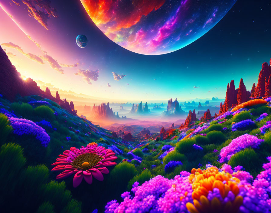Explosion of flowers between earth and sky