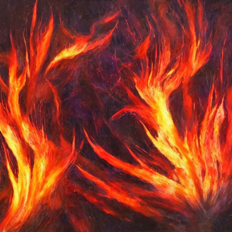 Dynamic Brushstrokes Depicting Vivid Flames in Red, Orange, and Yellow