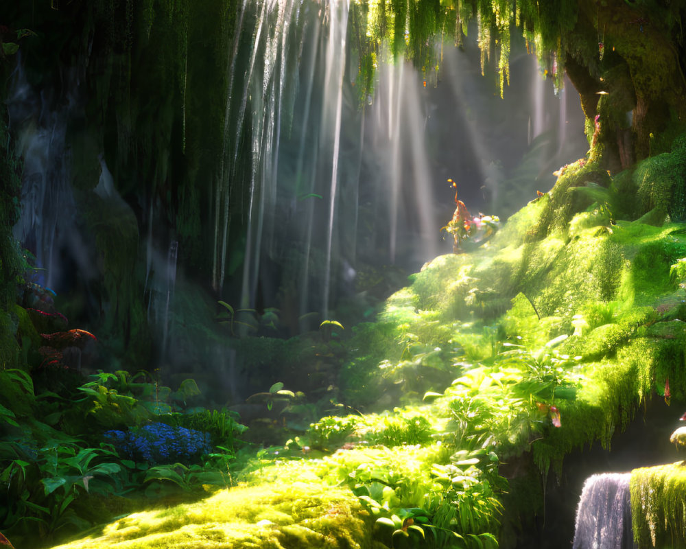 Lush Greenery and Sunbeams in Mystical Forest