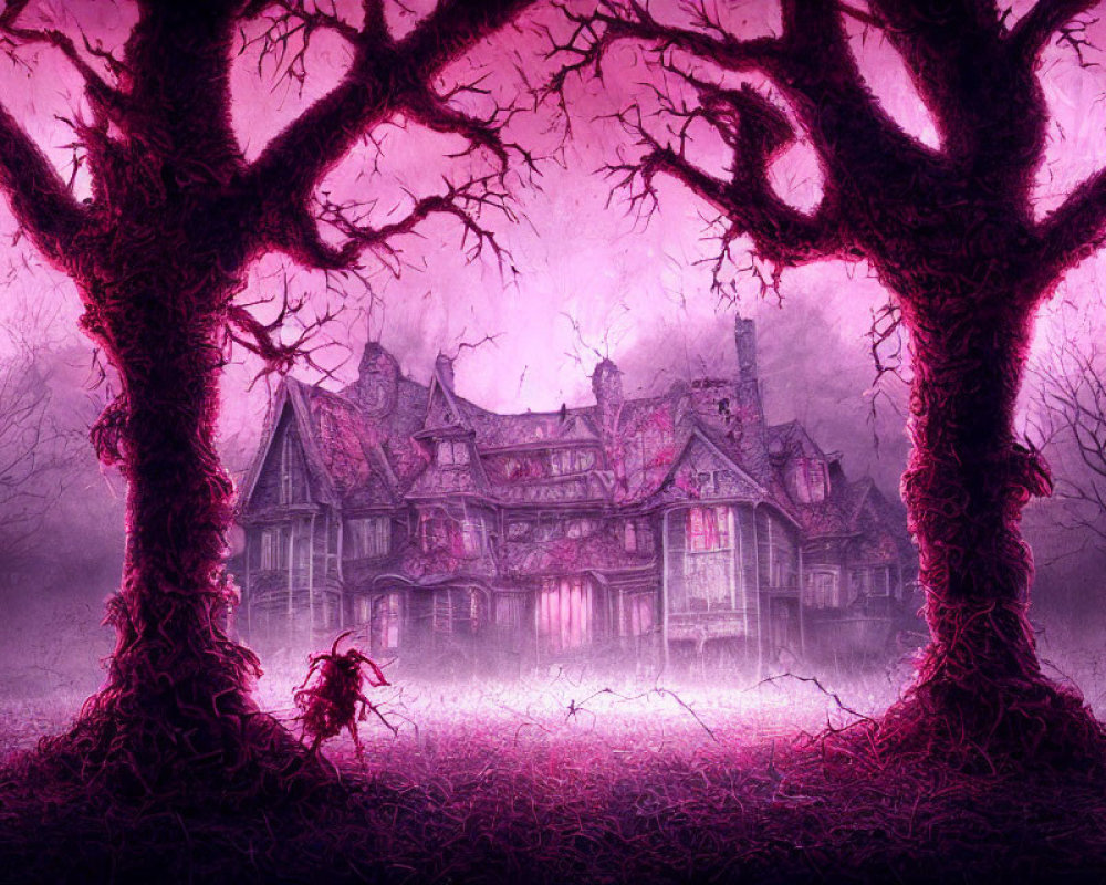 Eerie Victorian mansion in gothic fantasy setting