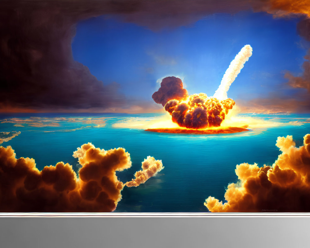 Artwork: Massive Explosion with Mushroom Cloud Over Water