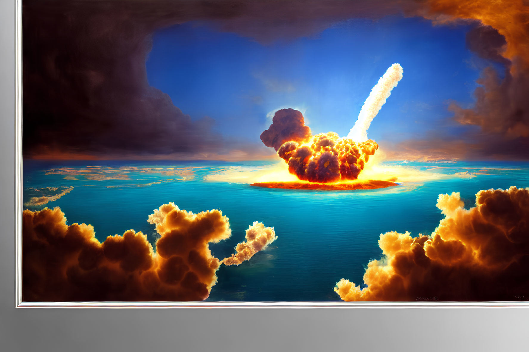 Artwork: Massive Explosion with Mushroom Cloud Over Water