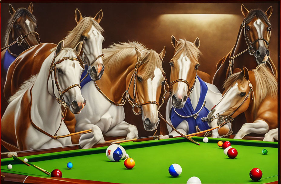 Why the long face, Horses play 8 ball 