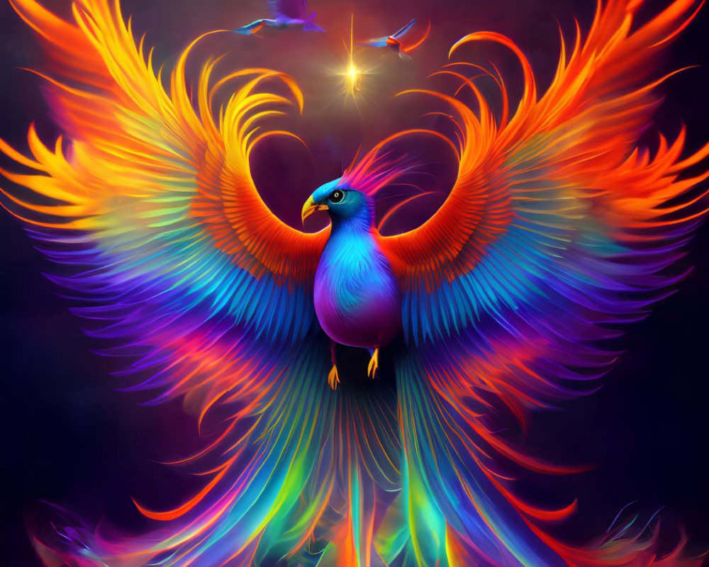Colorful peacock digital artwork on dark background