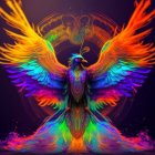 Symmetrical, ornate figure with colorful wings in fantasy-themed image