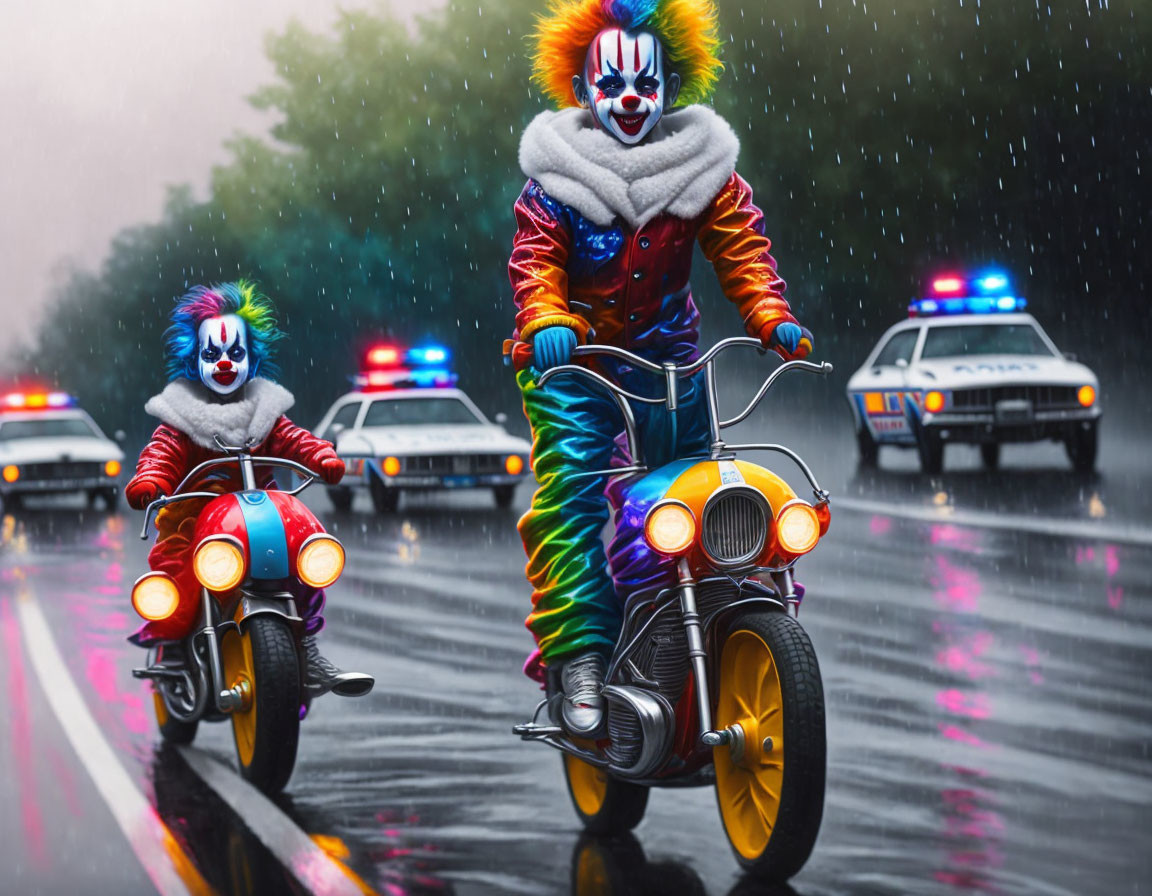 Naughty Clowns on Clown Bikes Clowning Around