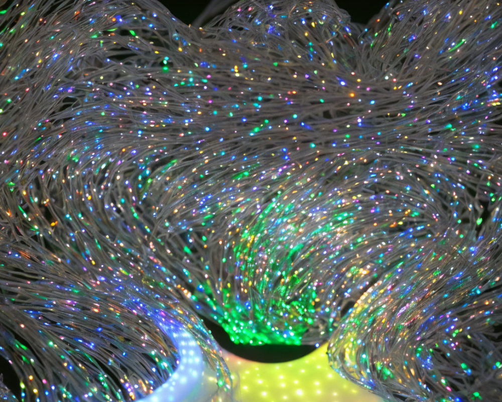 Vibrant Green and Yellow Fiber Optic Lighting Cables Close-Up