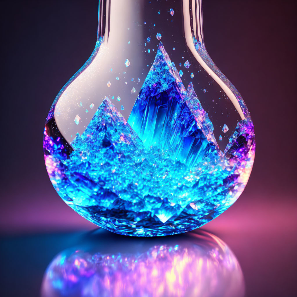 Colorful Lightbulb Illustration with Blue Crystals