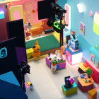 Vibrant Isometric Illustration of Futuristic Room with Character & High-Tech Gadgets