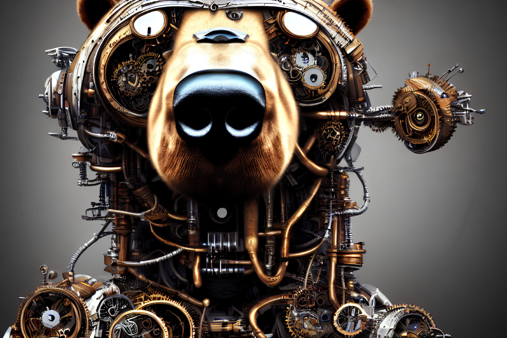 Detailed Mechanical Bear with Exposed Gears and Machinery