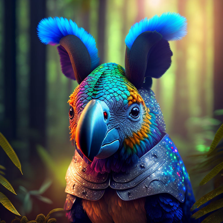 Colorful Fantastical Creature with Parrot-Like Features in Lush Forest