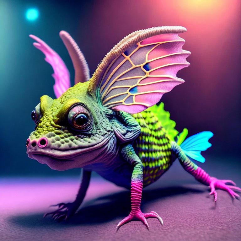 Colorful Fantasy Creature with Lizard Body and Butterfly Wings