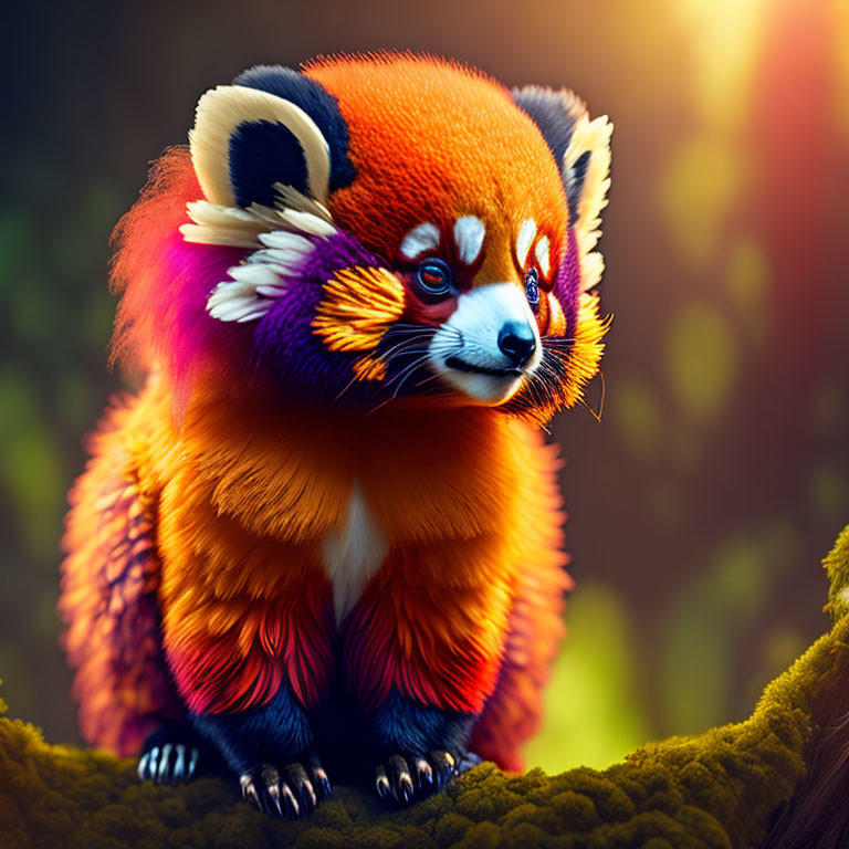 Colorful Red Panda Illustration in Sunlit Forest