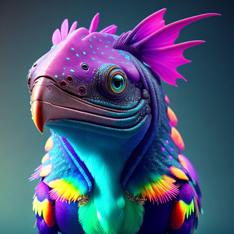 Vibrant Creature with Beak, Feathers, and Reptilian Skin