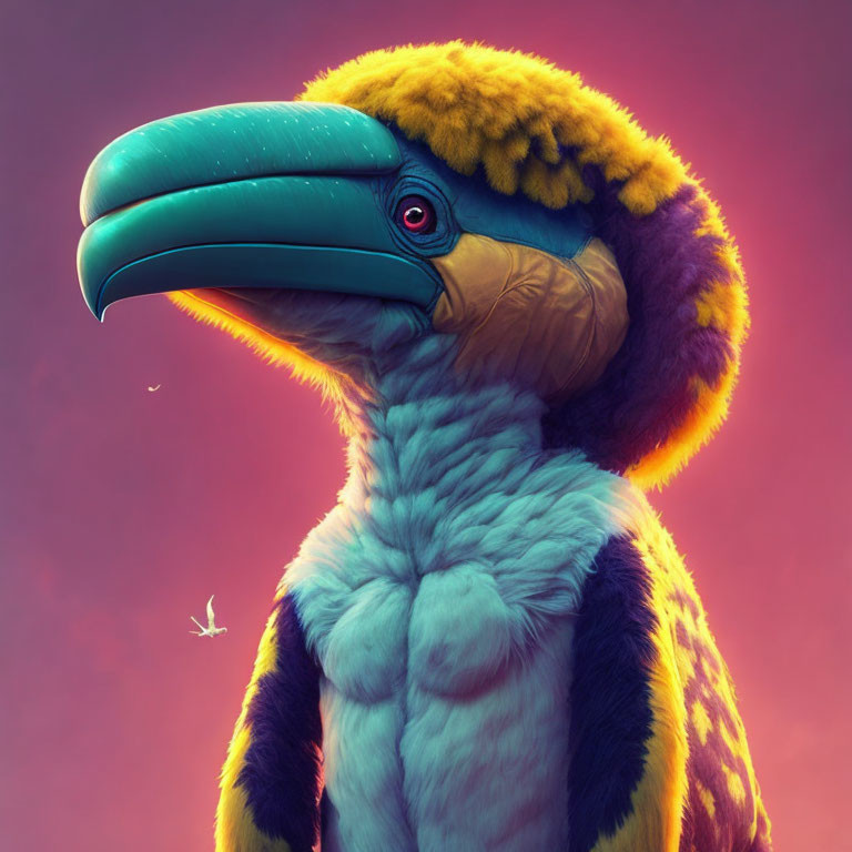 Vibrant Toucan Digital Artwork with Blue, Yellow, and White Feathers