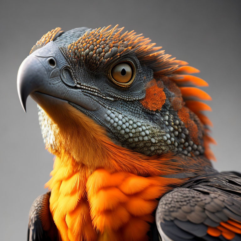 Vibrant digital artwork: bird-like creature with eagle features