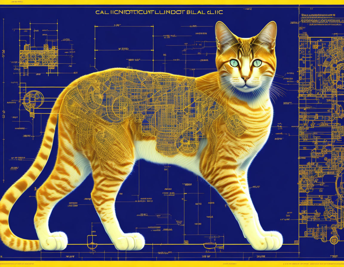 industrial blueprint of a cat