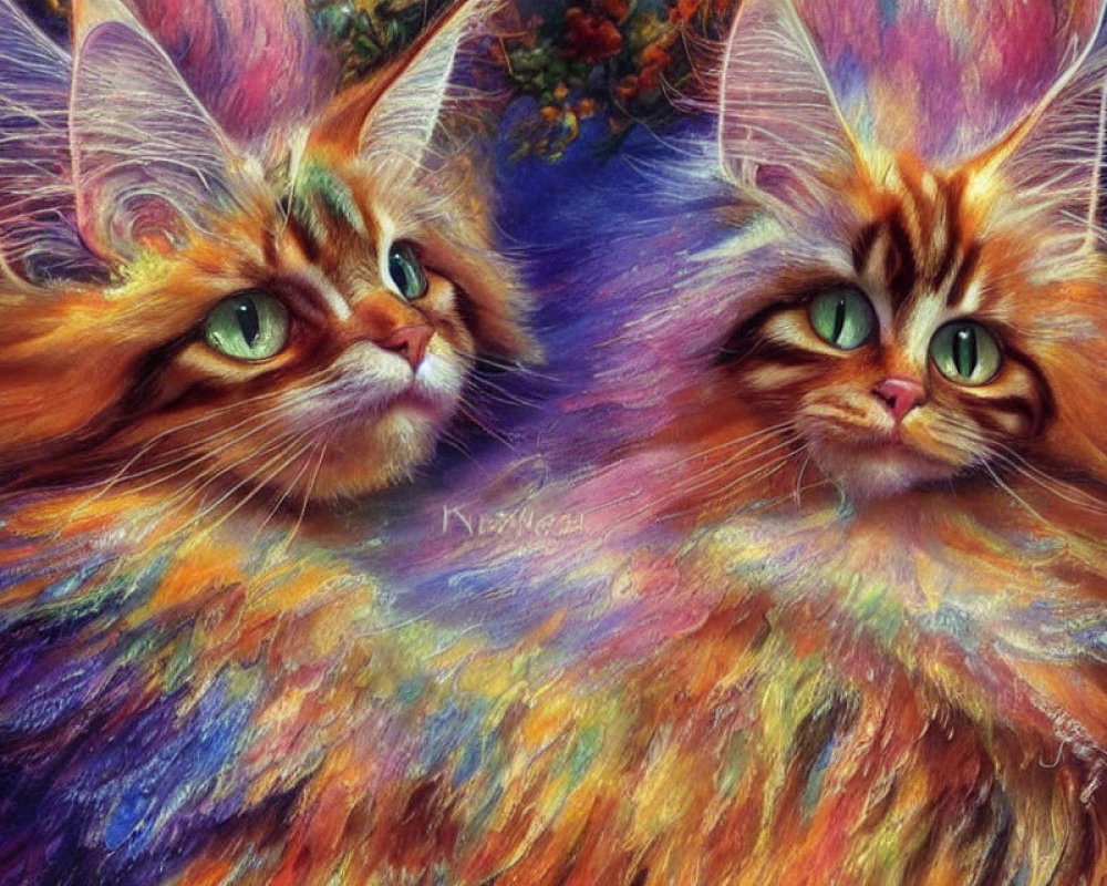 Colorful Fantastical Felines with Green Eyes and Lush Fur