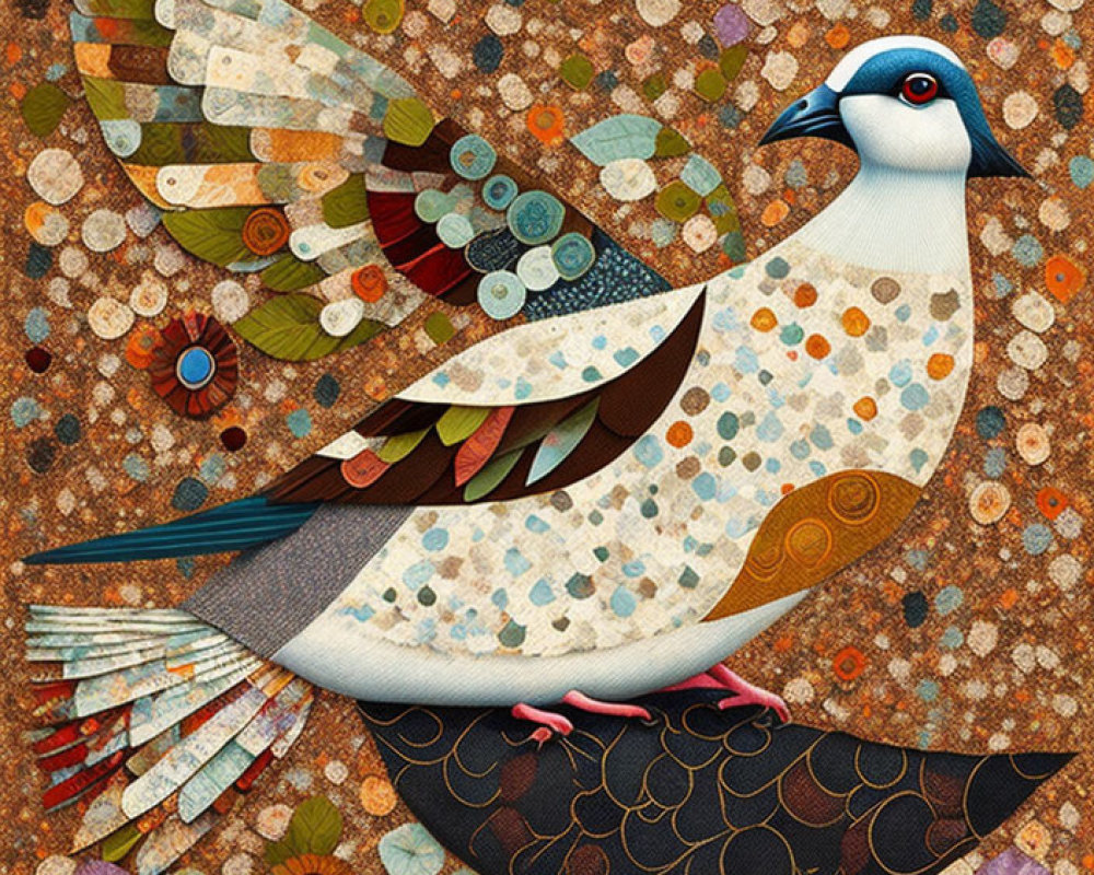 Colorful Mosaic Bird Illustration with Dotted Background