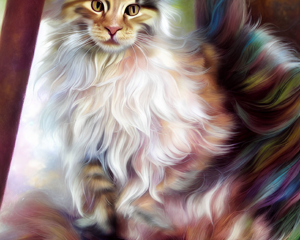 Maine Coon Cat Digital Painting with Striking Amber Eyes