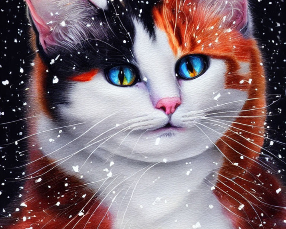 Calico Cat with Blue Eyes in Vibrant Colors