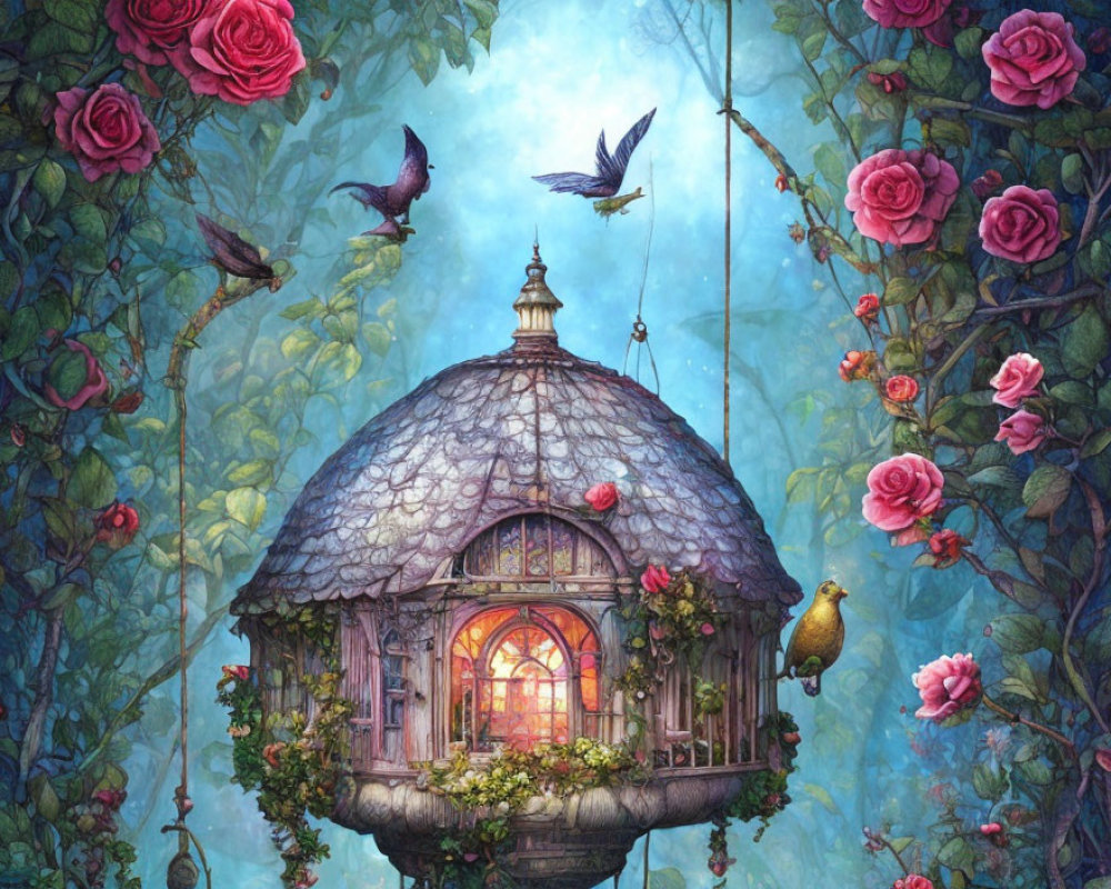 Enchanting Rose and Ivy Gazebo in Twilight Garden