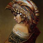 Woman with Floral & Jewel-Encrusted Headdress on Moody Background