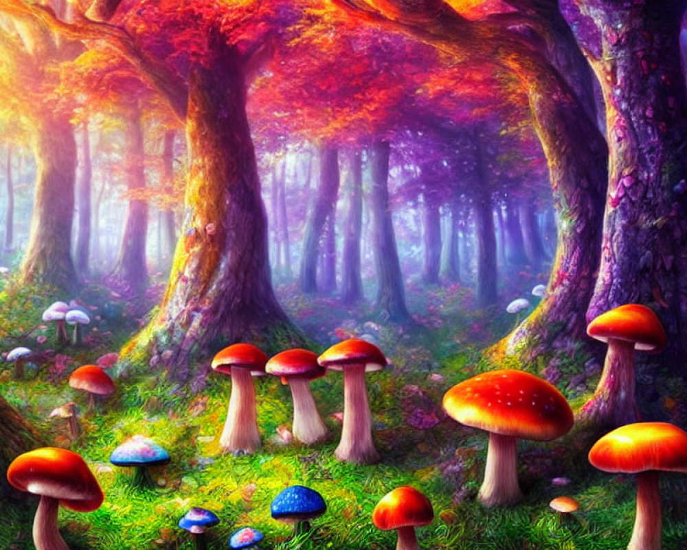 Colorful Mushroom Forest in Enchanted Digital Art