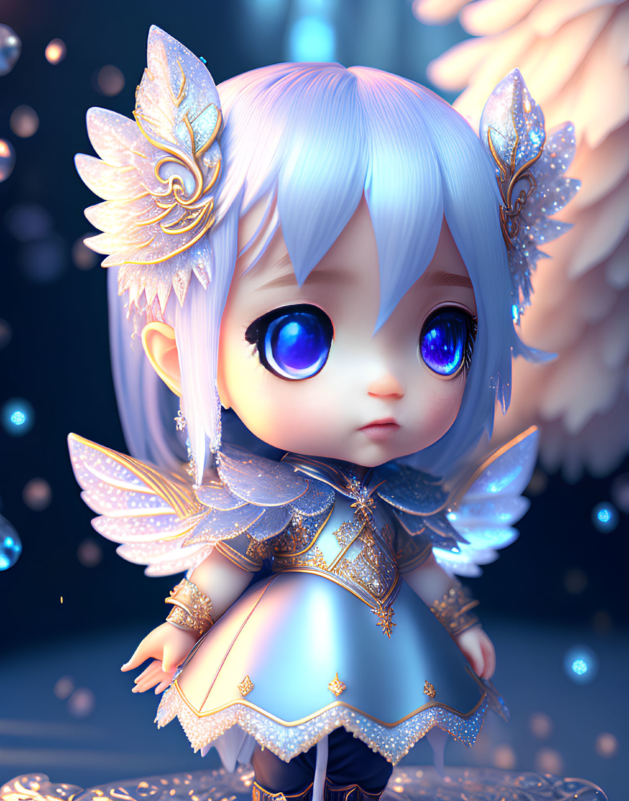 Adorable Chibi-Style Character with Purple Hair and Fairy Wings